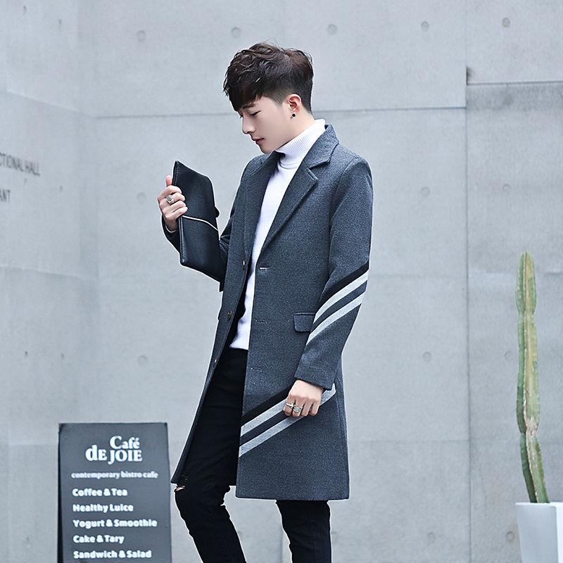 Winter Woolen Coat Men Leisure Long Woolen Coats Mens Casual Fashion Jackets Casual Men Overcoat