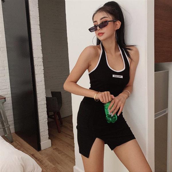 Ladies Sexy Backless Dress Female Spring and Summer Nightclub Bar Low-cut Short Skirt for Outer Wear