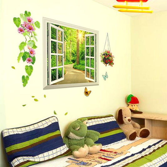 Tree-lined false window home wall sticker Window garden wall decoration background sticker wallpaper
