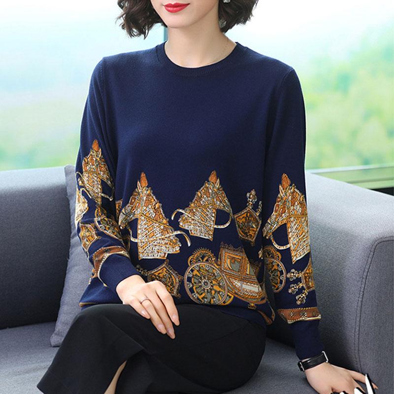 Autumn Winter Women Jumper O-Neck Long Sleeve Pullover 3D Print Jumper Tops Casual Loose Knitted Sweaters