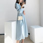 Small Lapel Chiffon Dress Female 2021 Spring and Autumn Waist Loose and Thin Solid Color Small Fresh Mid-length Dress