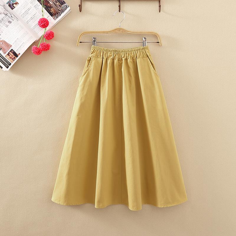 Women Maxi White Cotton Skirt Girl Casual Midi Elastic High Waist Plus Size Flare A Line Pure Color Pocket Summer Skirts Female