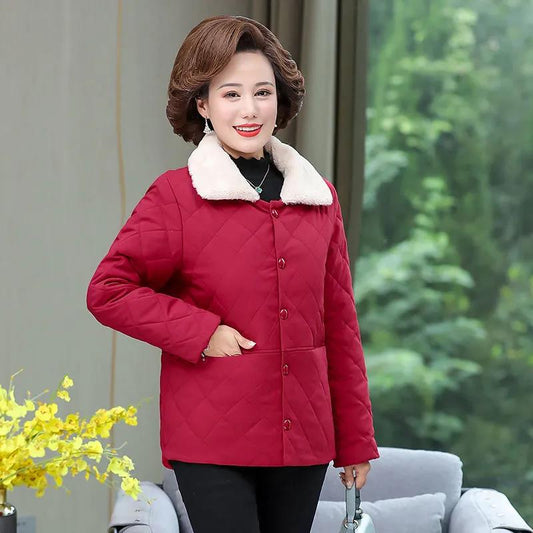 Mom Winter Plus Velvet Cotton-padded Clothes Middle-aged and Elderly Women's Clothing Lightweight Small Padded Jackets