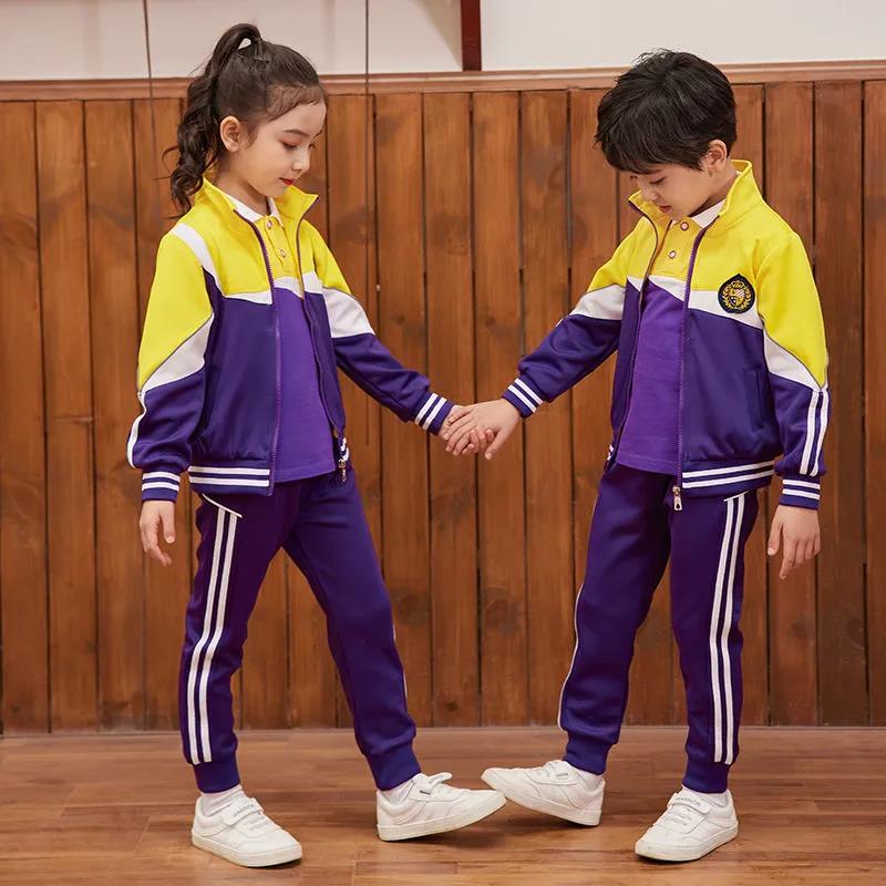 Kindergarten Uniforms Spring and Autumn Clothes Children's Sports Class Uniforms Primary School Uniforms College British Purple Three-piece Suit