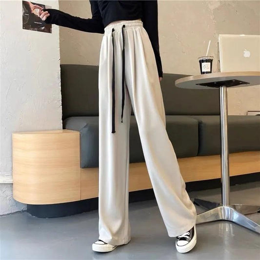 Women's Spring and Summer Loose Casual Pants Korean Style Wide-leg Pants High Waist Drape Drawstring Straight Mopping Trousers Fitness Jogging Pants