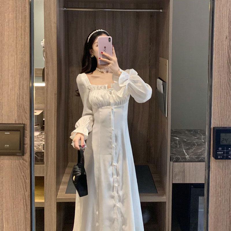 Hepburn Style Sweet and Salty Dress Mid-length Fairy Skirt Gentle White Long Skirt Ankle Fairy Tale