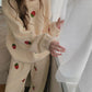 Women's Autumn Winter Coral Fleece Pajamas Set Cute Strawberry Printing Plus Velvet Thickening Loose Casual Homewear Suit Long Sleeves Soft Loungewear