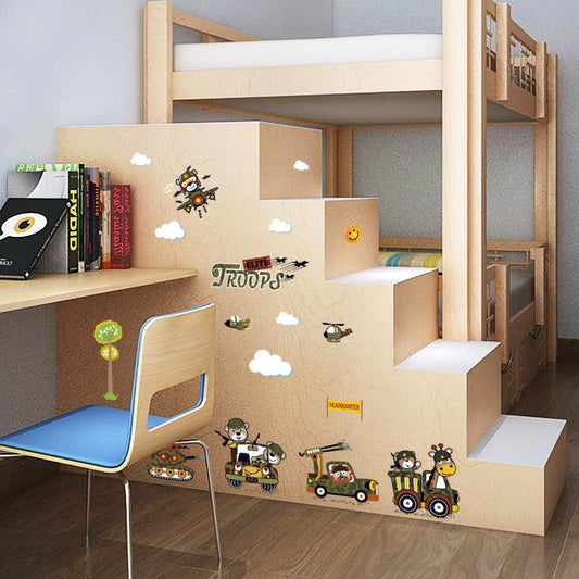 Cartoon animal soldier children's holiday birthday gift can come to map wall stickers mural