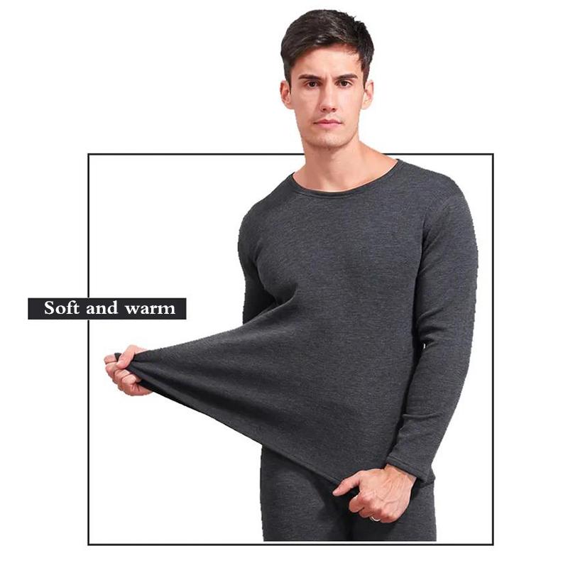 Men Winter Windproof Thermal Underwear Plus Velvet Thickened O-neck Warm V-neck Tops Pants Male Tight Suit Soft Lining Long Sleeve High elasticity