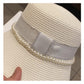 Women's Summer Hat Elegant Pearl Bucket Hat Rhinestone M Mark Retro Basin Hat Shade Straw Hat Luxury Top Hat