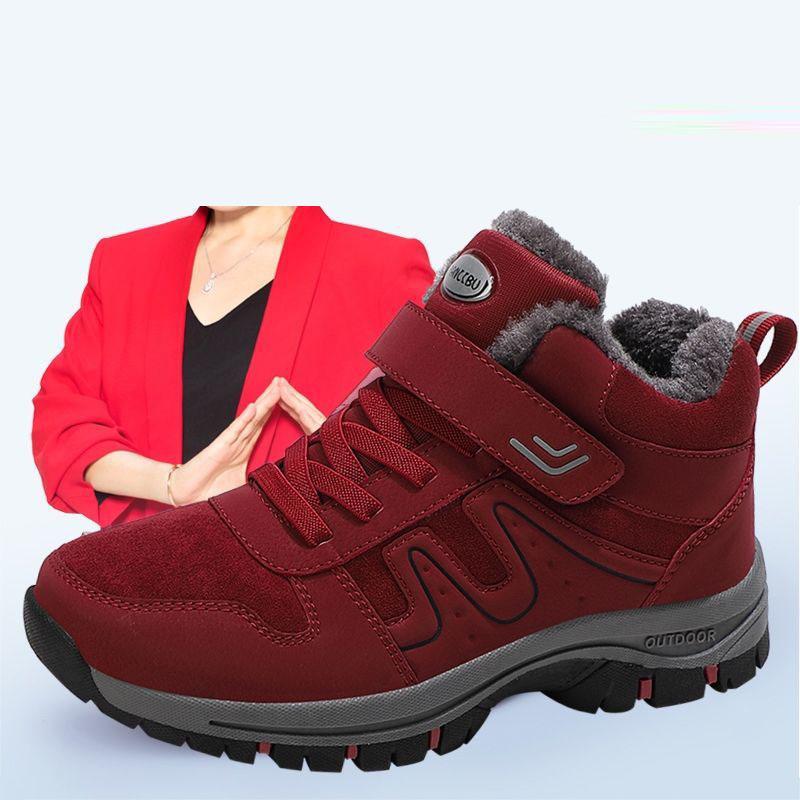 Walking Shoes Winter Cotton Shoes Plus Velvet Warm Leather Surface Waterproof and Ski-proof High-top Snow Boots Female