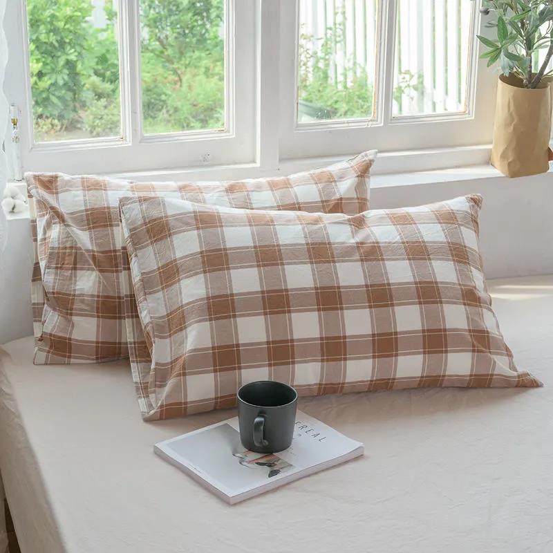 48*74cm Cotton Pillow Case Skin-friendly Washed Cotton Pillow Case Fashion Check Double Pillow Case