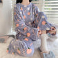 Women's Sweet Cute Peach Pajamas Two-piece Sleepwear Female Autumn and Winter Warm Flannel Home Suit