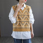 Women Sweater Vest Autumn Plaid V-neck Sleeveless Knitted Vintage Loose Oversized Female Sweater Vest Tops