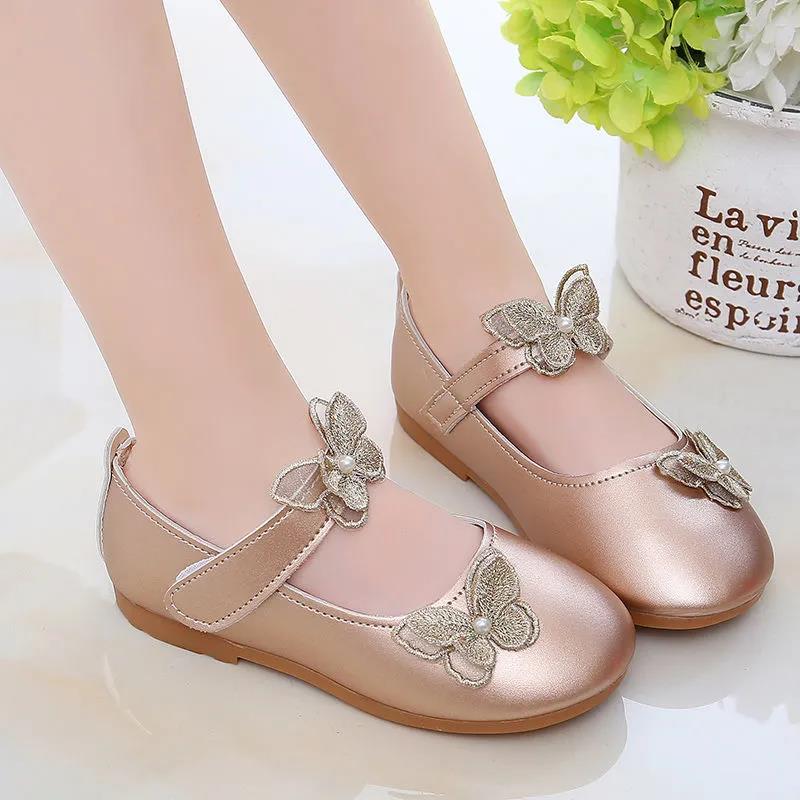Girl's Soft Soled Butterflies Decoration Breathable Single Shoes Girls' Non Slip Solid Color Princess Shoes