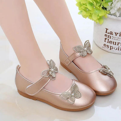 Girl's Soft Soled Butterflies Decoration Breathable Single Shoes Girls' Non Slip Solid Color Princess Shoes