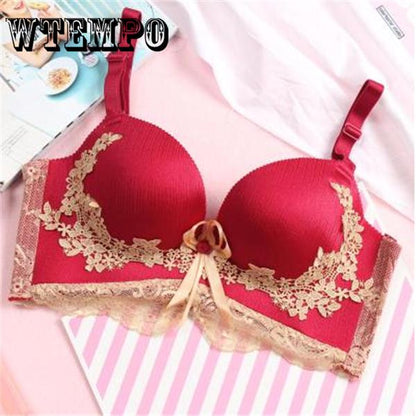 Luxury  Embroidery Court Bra Wireless Gather Adjustment Small Chest Seamless Bra