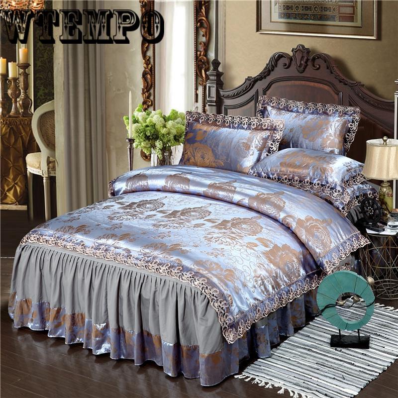 Lace Jacquard Bedding Sets Queen King Size Fabric quilted Bedcover+Pillowcases+Duvet Cover