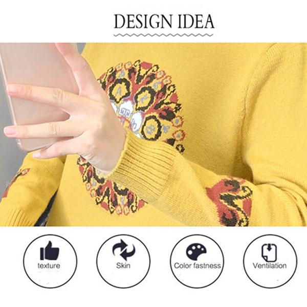 National Style Vintage Pullover Sweater Women Autumn Winter High-neck Plus Size Inner Base Sweater Loose Knitwear