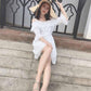 Fashion Summer Sexy Slash Neck Off-shoulder Slim Strap Dress Flared Sleeves Ruffled Chiffon Dress