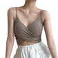 Elastic Women's Padded Tank Crop Tops Solid Color Spaghetti Straps Sleeveless Tops