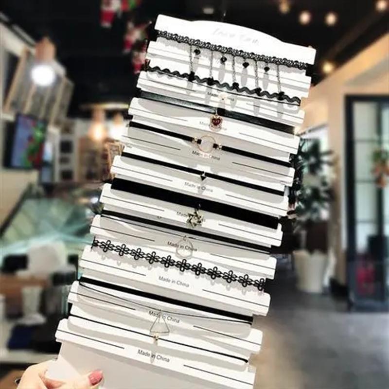 6/8PCS Lace Neckband Collar Necklace Short Necklace Black Rope Clavicle Chain Choker Neck Jewelry Mom Daughter Gifts Necklace Pendant Necklaces