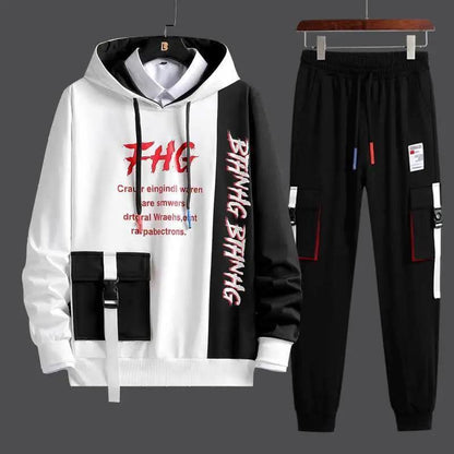 WTEMPO Teens Trendy Sweater Suit Campus Clothing Sports Suit Hooded Pullovers and Casual Pants Men