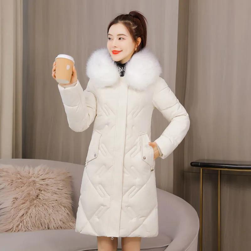 Medium and Long Cotton Clothes Women's Korean Version Winter Slim and Thickened Foreign Style Cotton Clothes Large Size Thin Warm Coat