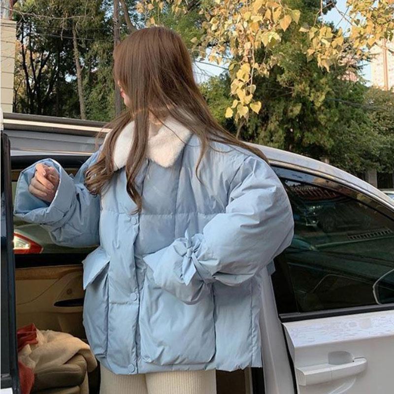 Winter Women's Down Jacket Korean Fashion Bow-knot Stand-up Collar Cotton-padded Jacket Warmth Short Cotton Jacket