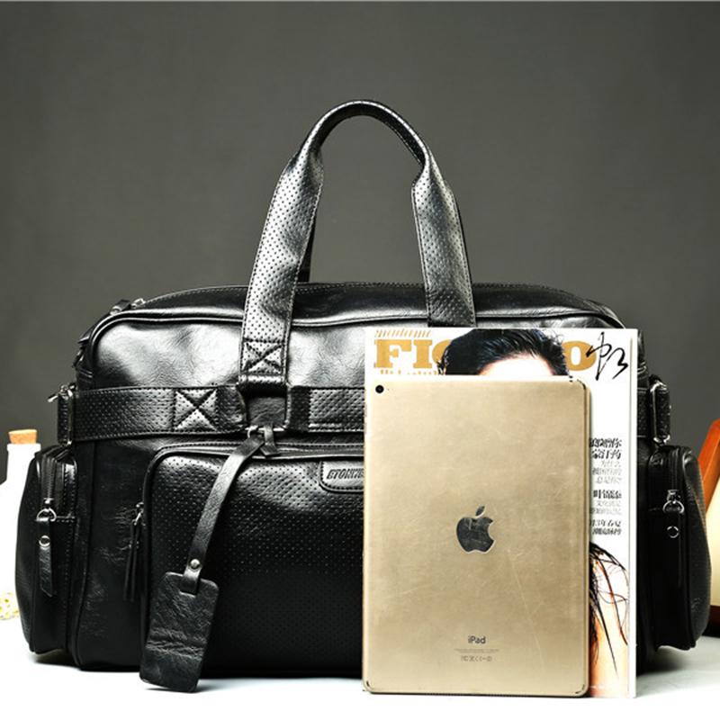 Short-distance Travel Bag Men Leather Black Waterproof Large-capacity Handbag Fitness Shoulder Bag