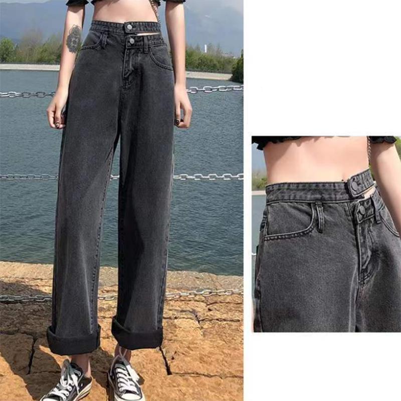 Jeans Women Loose All-match Trend Ins2022 Spring and Autumn New Hollow Design High Waist Wide Leg Pants