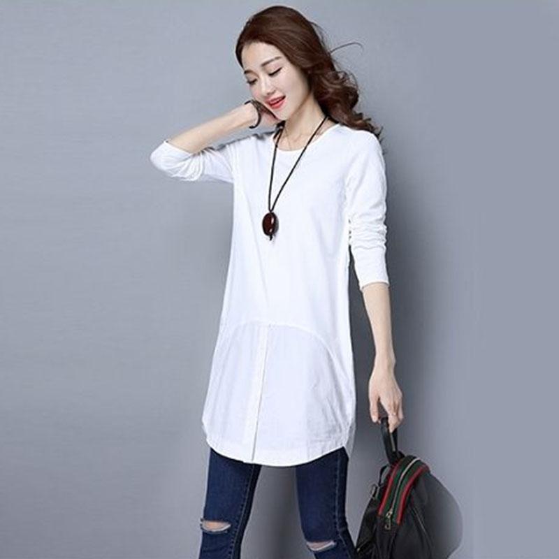 Female Autumn T-shirt Tops Women's Casual Splicing Round Neck Long Sleeve Loose Fashion stitching Pullover Tops