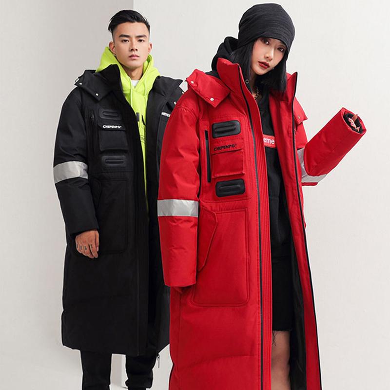 Over-the-knee Long Down Jacket Winter Men's and Women's Mid-length Tooling Thickened Korean Version Couple Decoration Body Coat Slim Coat