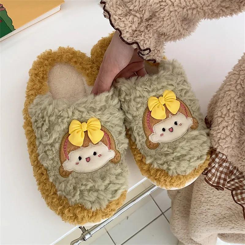 Autumn and Winter Girl Cute Cotton Slippers Warm Flat Shoes Indoor Non-slip Cotton Shoes Soft Shoes