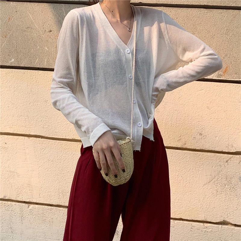 Thin Air-conditioning Shirt Summer Korean Version of Sunscreen Shirt Long Sleeve V-neck Knitted Cardigan Blouse