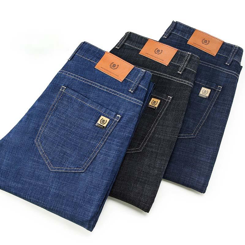 Thin Men's Trousers Spring and Summer New Elastic Large Size Loose Casual Business Straight Middle-aged Men's Jeans
