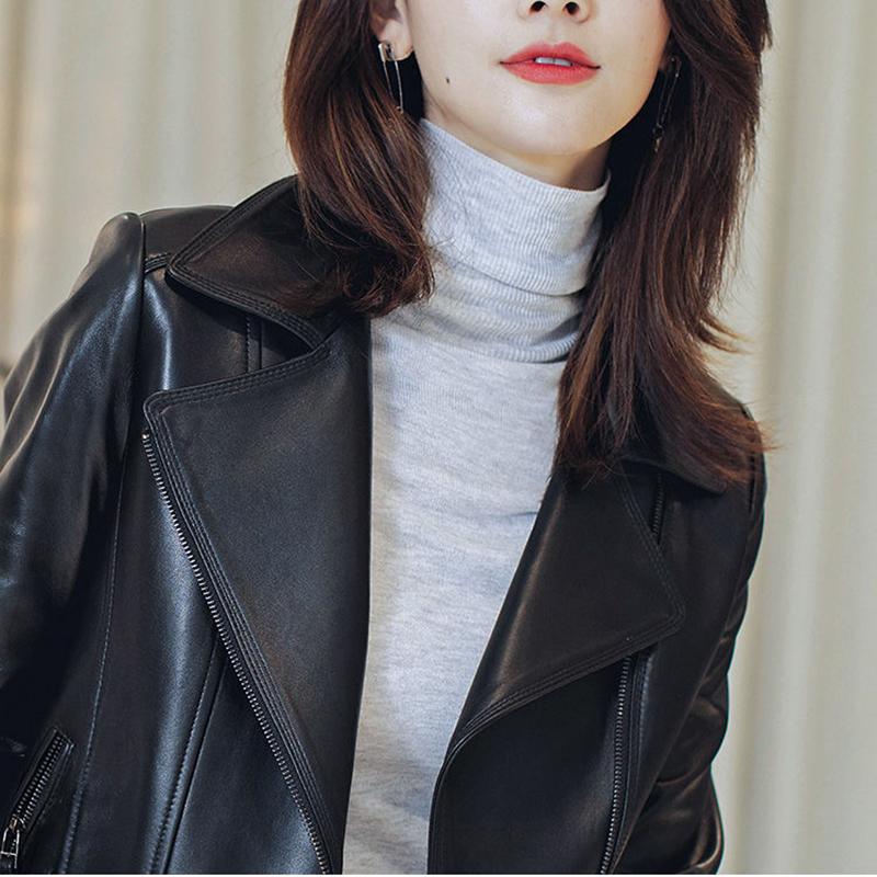 Urban Fashion Elegant Female Leather Jacket Fashion Trend Slim Short 100% Sheepskin Jacket