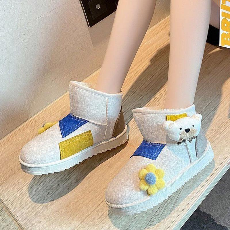 Color-blocking Snow Boots Women's Autumn and Winter Plus Velvet Cotton Shoes Thick-soled Waterproof Non-slip Short Boots