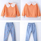 Girls Net Spring and Autumn Clothes Cute Ruffle Trim Tops Denim Trousers Casual Comfortable Breathable Sweet Style Two-piece Suit