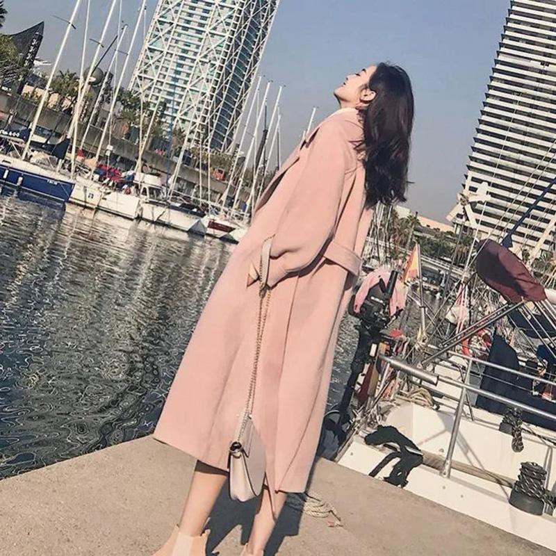 Autumn and Winter Woolen Jacket Women's Lantern Sleeves Waist Waist Women's Mid-length Ladies Temperament Woolen Coat Warm Jacket
