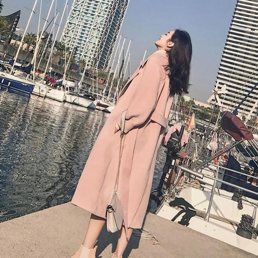 Autumn and Winter Woolen Jacket Women's Lantern Sleeves Waist Waist Women's Mid-length Ladies Temperament Woolen Coat Warm Jacket