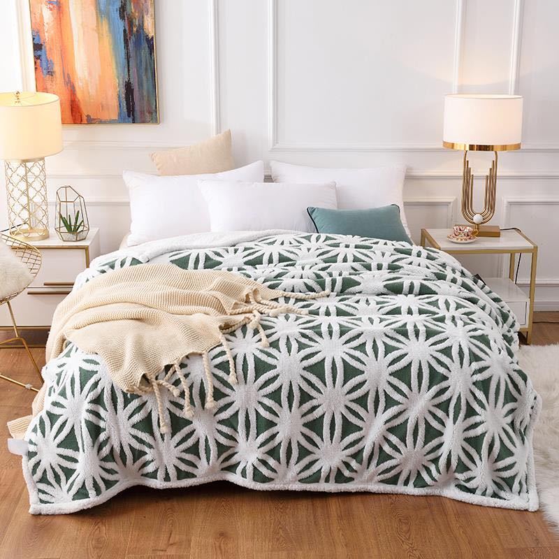 Bed Bedspread Winter Warmth Thickening Three-dimensional Double Layer Comfort Cotton Wool Jacquard Blanket Lamb Wool Blanket Home Textile Bedspread
