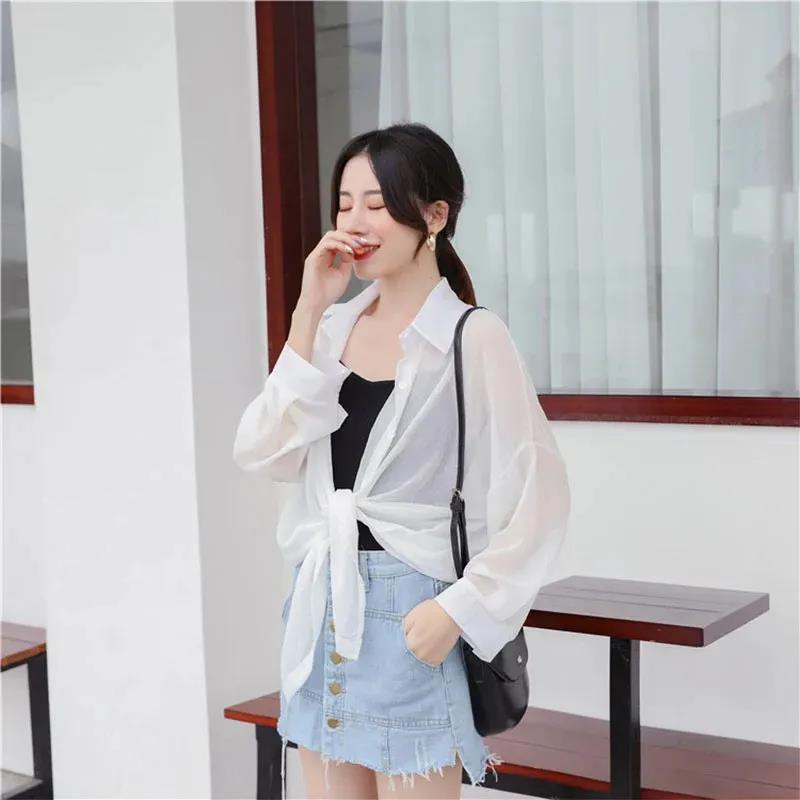 Sunscreen Chiffon Shirt Female Summer Coat Korean Version  Thin Section  Blouse Loose Air-conditioned Shirt Tide Womens Tops