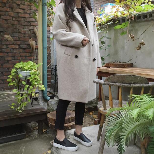 Women Wool Coat Winter Autumn Female Long Sleeve Double Breasted Long Jacket Casual Overcoat