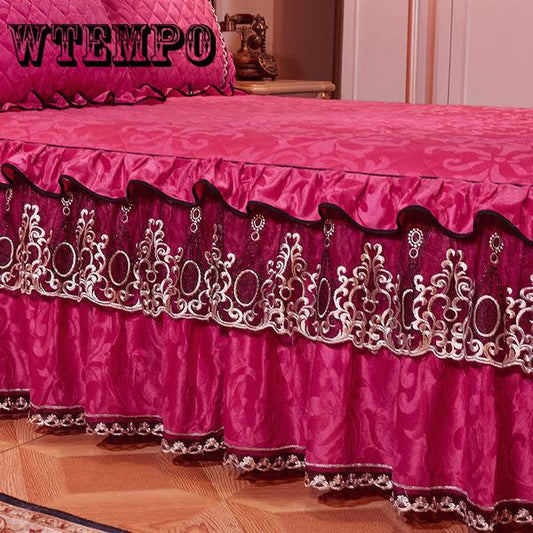 Bedding Sets Floral Lace Ruffle Bed Skirt Queen King Size Bedspread Coverlet 3 Pcs Set
