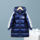 Children's White Duck Down Warm Down Jacket Mid-length Plus Velvet Padded Over The Knee Coat Winter