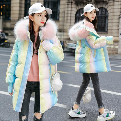 Down Padded Jacket Women's Mid-length Winter Fashion Trend Loose Warmth Thick Padded Jacket