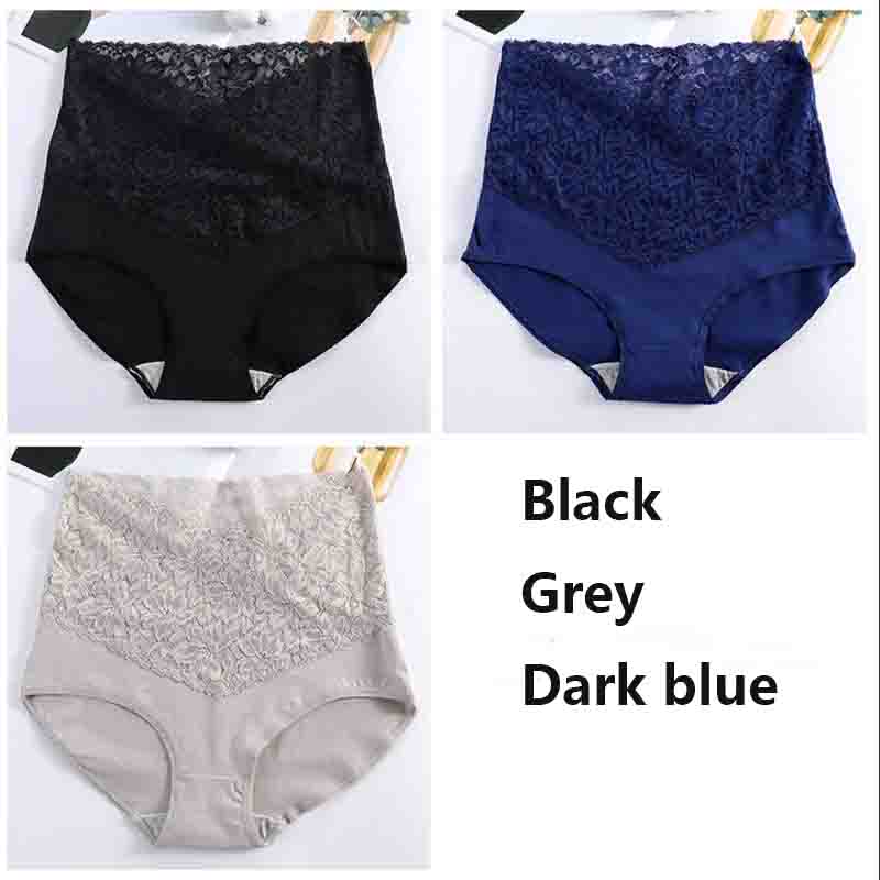3Pcs Lace Panties Plus Size Mid Waist Briefs Sexy Cotton Women Underwear Ladies Knickers Lingerie