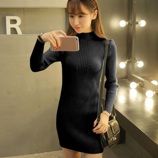 Autumn and Winter Thick Sweater Mid-length Tight-fitting Bottoming Shirt Fashion Casual Slim Dress