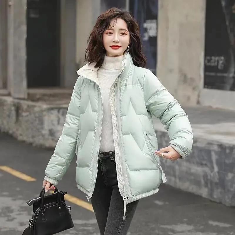 Women's Short Cotton Down Padded Jacket Stand-up Collar Thick Down Cotton Bright Surface Thickening Trendy Clothing